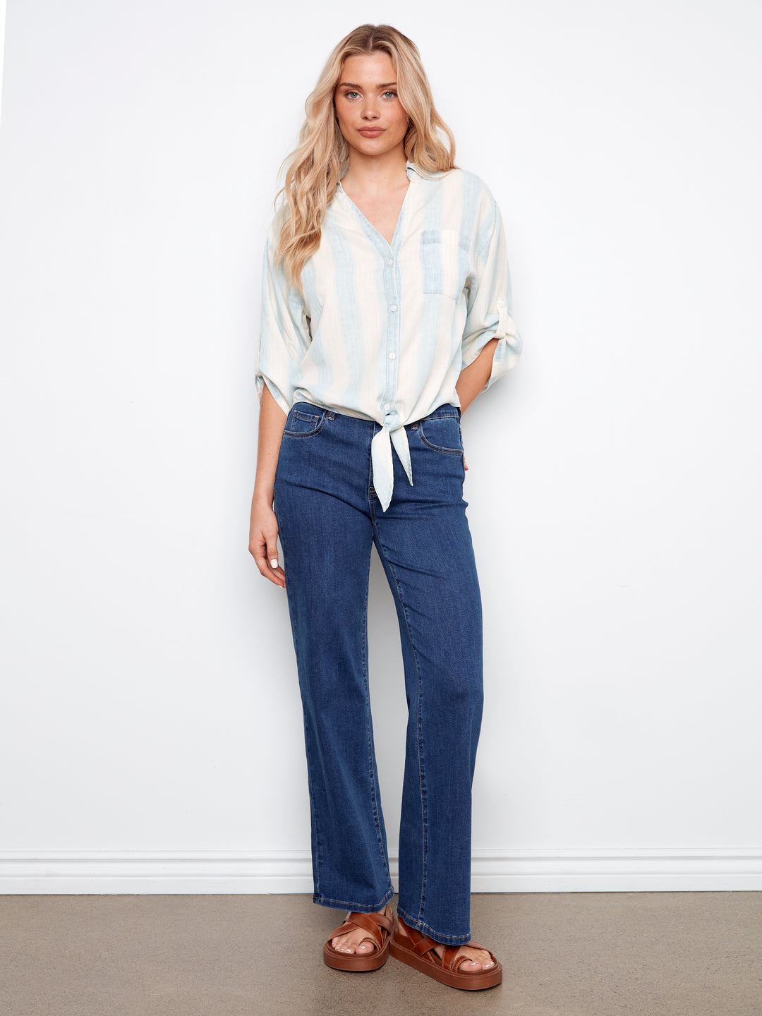 Haze Stripe Tie Front Blouse