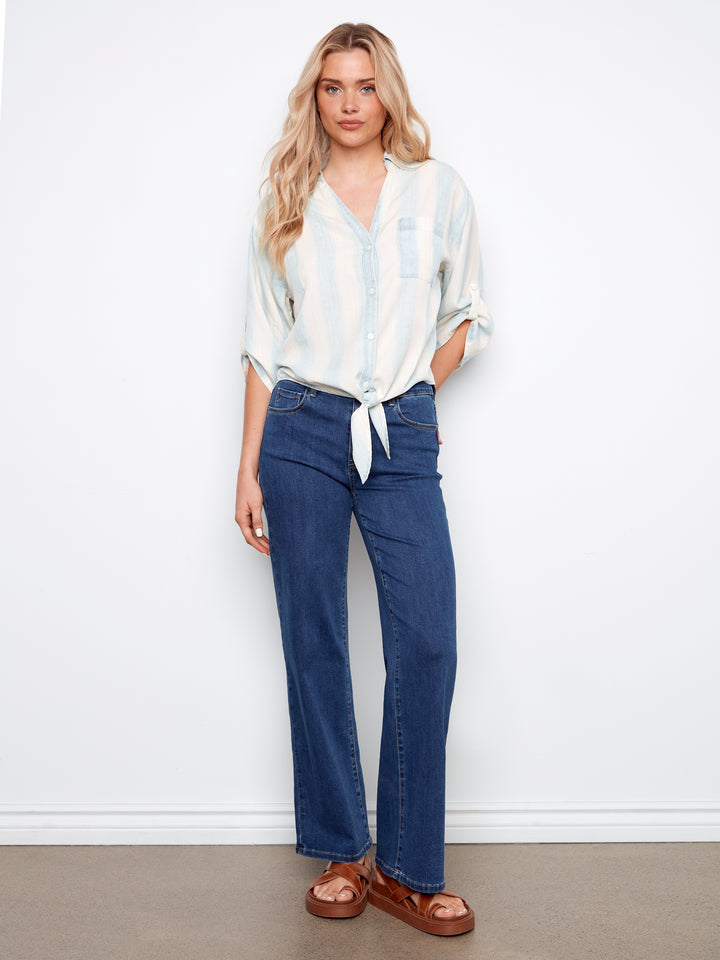 Haze Stripe Tie Front Blouse