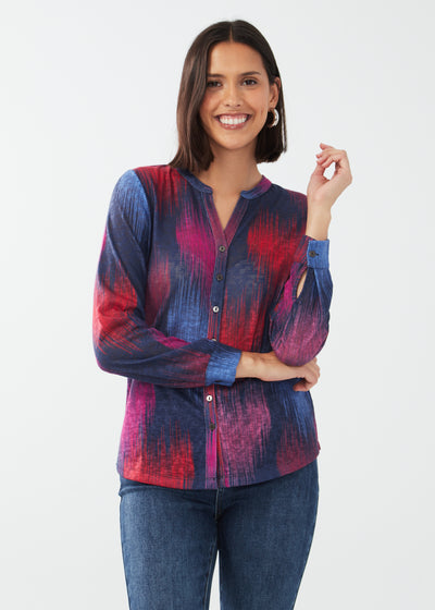 Heart Ikat Button Front Knit Shirt