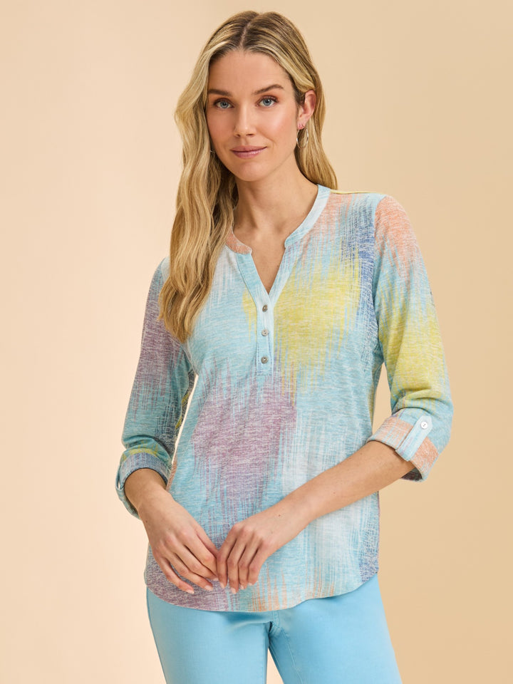 Heart Ikat Print Henley Top
