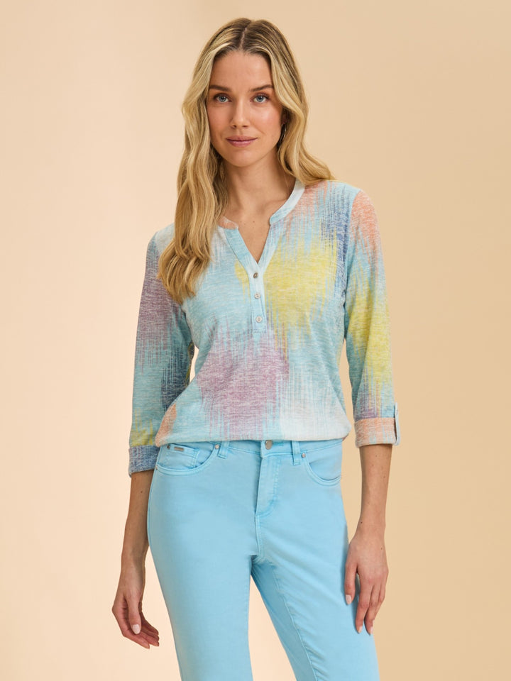Heart Ikat Print Henley Top