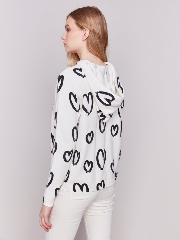 Hearts Print Hooded Sweater