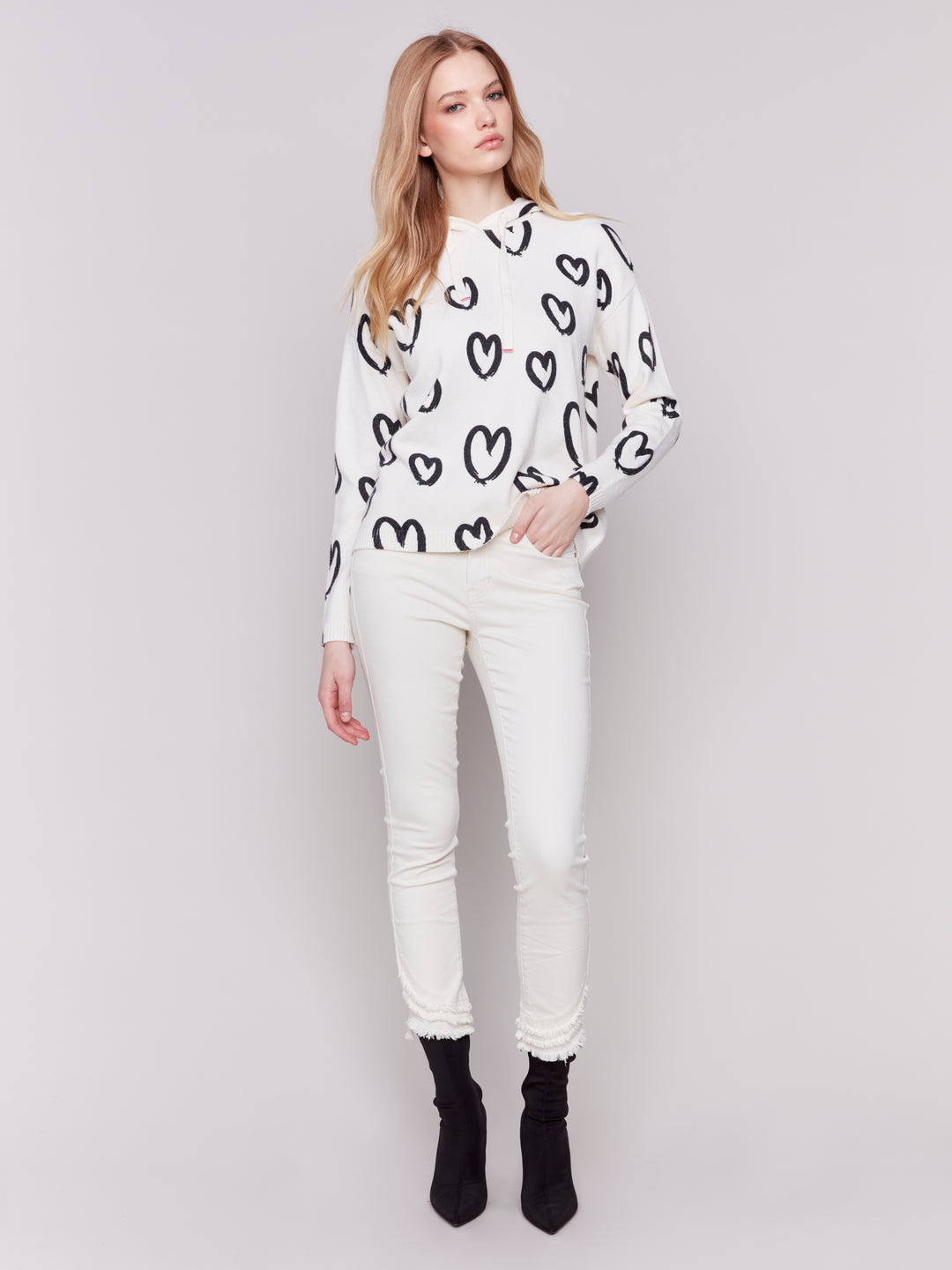 Hearts Print Hooded Sweater