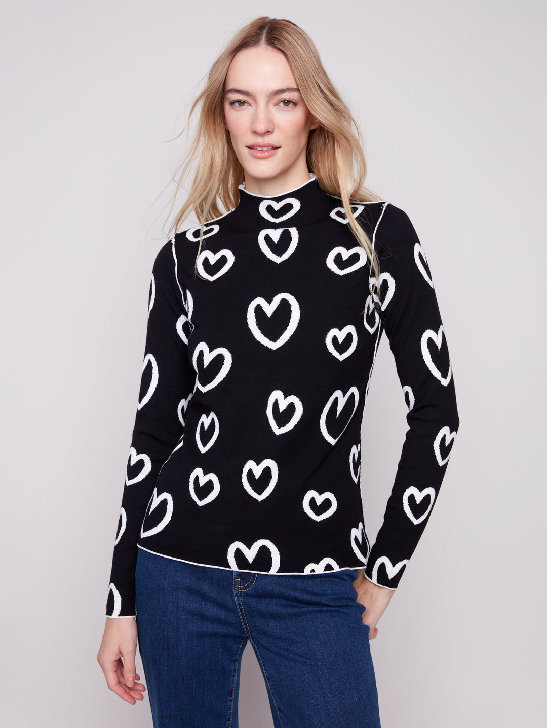 Hearts Reversible Mock Neck Sweater