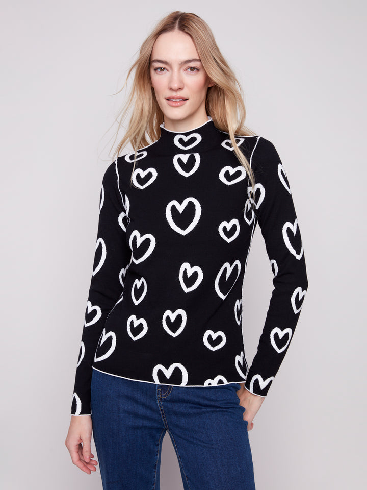 Hearts Reversible Mock Neck Sweater