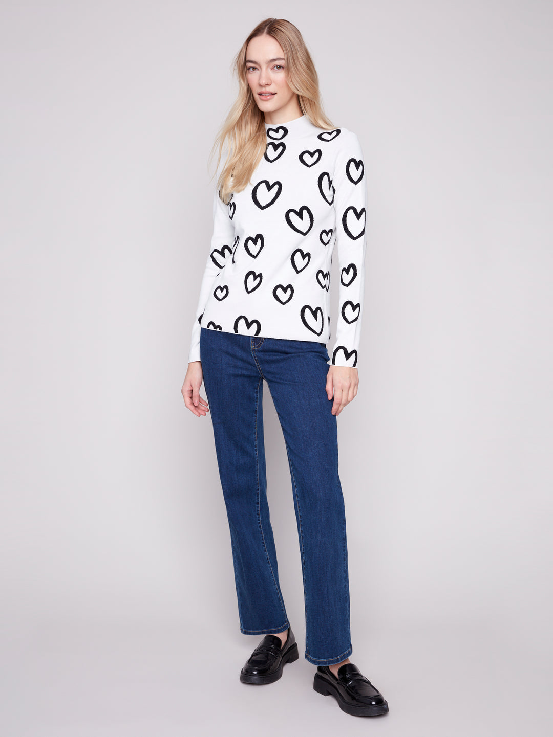Hearts Reversible Mock Neck Sweater