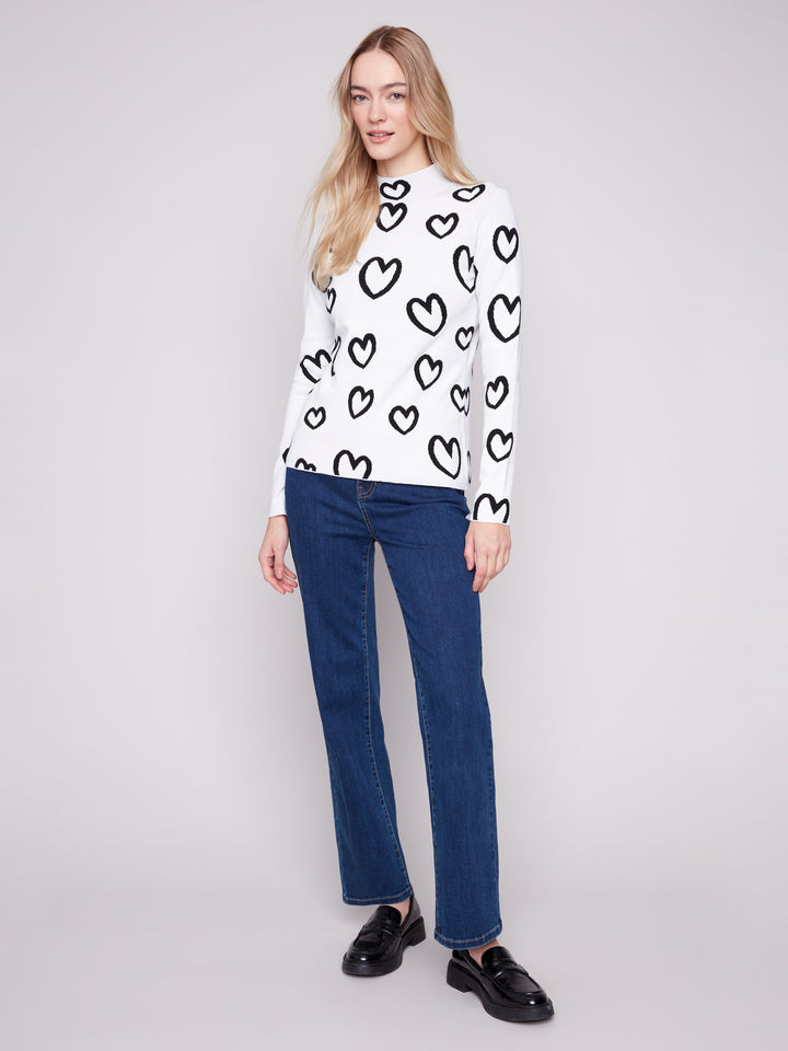 Hearts Reversible Mock Neck Sweater