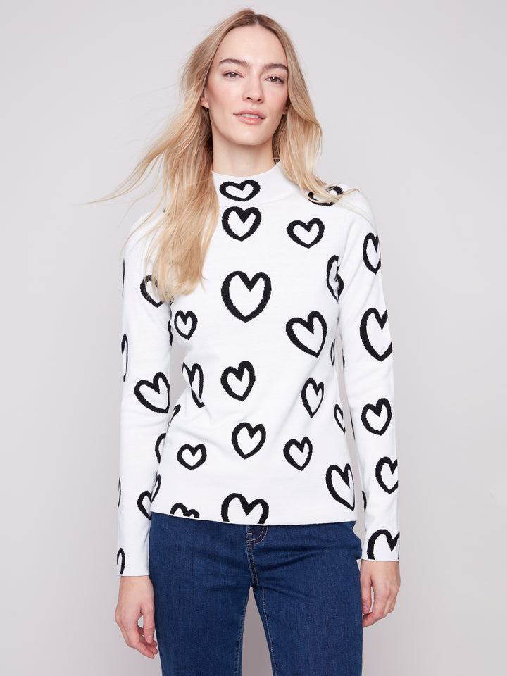 Hearts Reversible Mock Neck Sweater