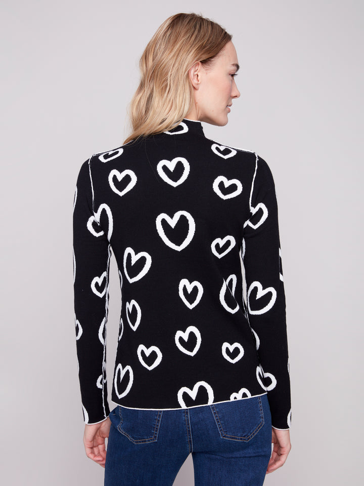 Hearts Reversible Mock Neck Sweater