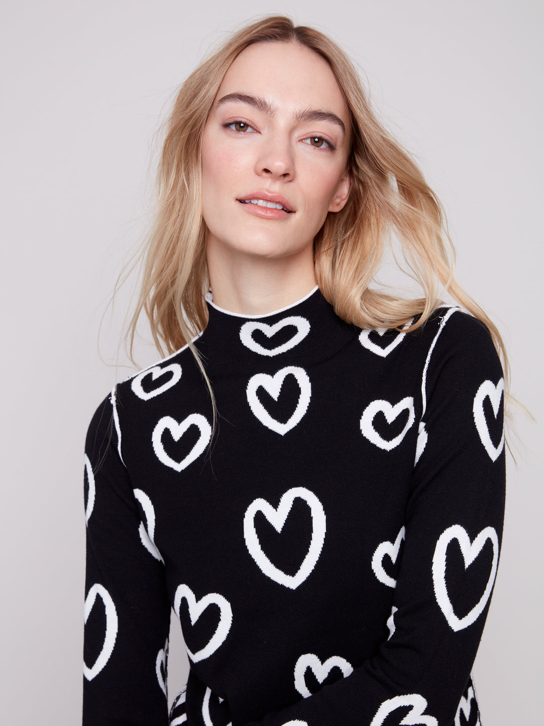 Hearts Reversible Mock Neck Sweater