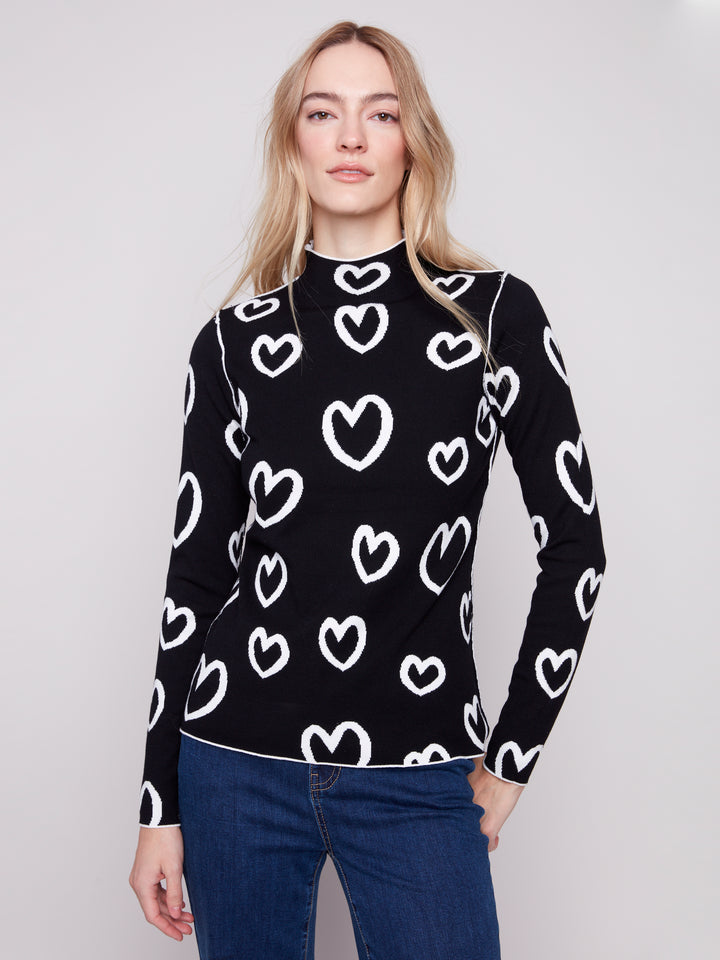 Hearts Reversible Mock Neck Sweater