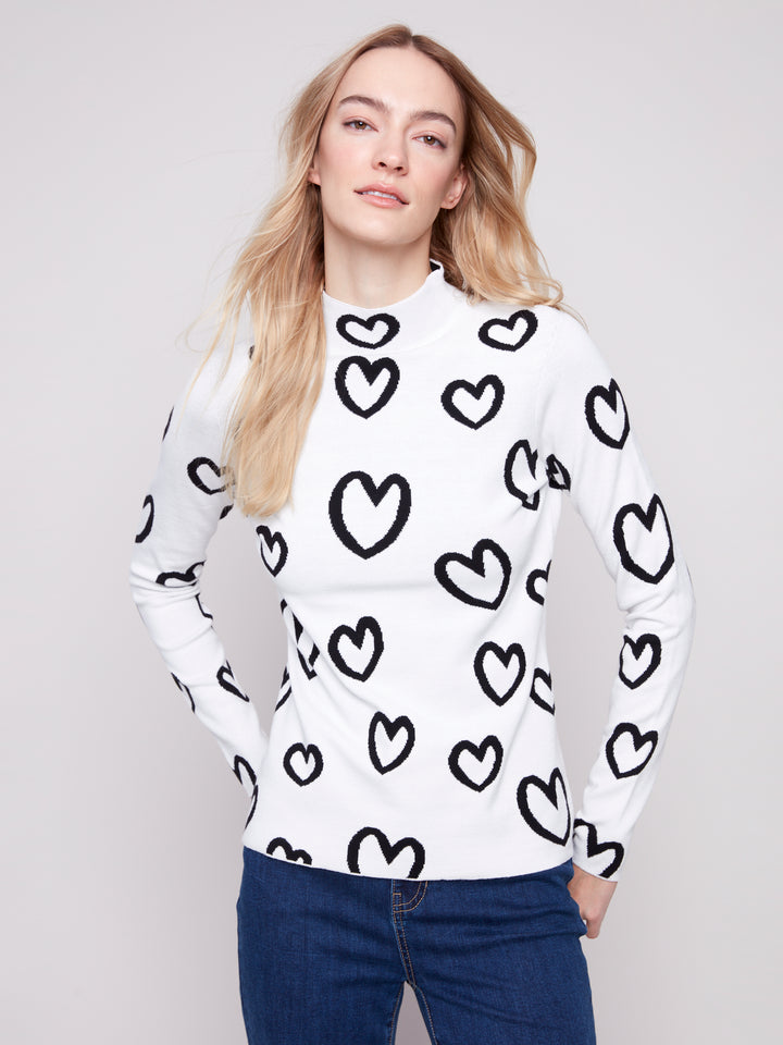 Hearts Reversible Mock Neck Sweater
