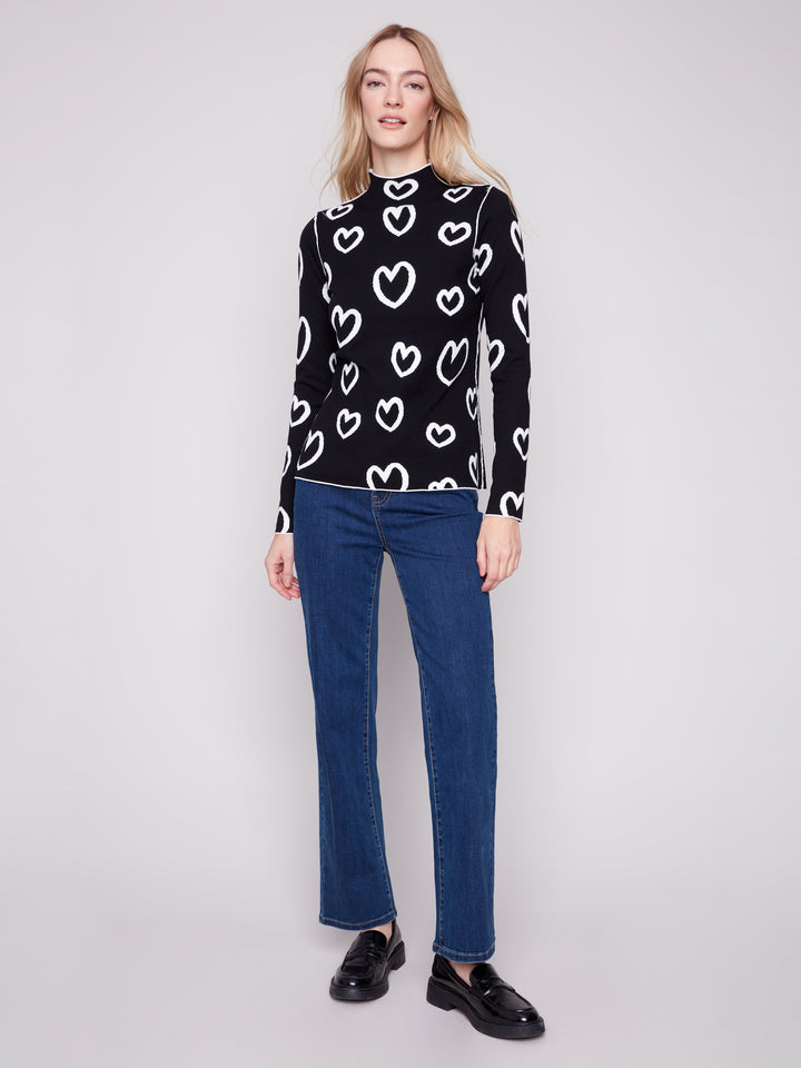 Hearts Reversible Mock Neck Sweater