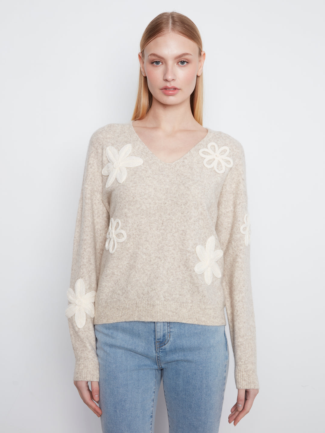 Heather Almond Floral Applique Sweater