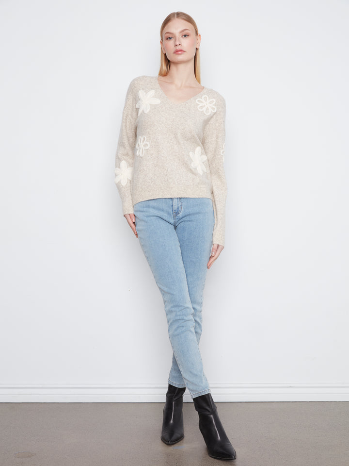 Heather Almond Floral Applique Sweater