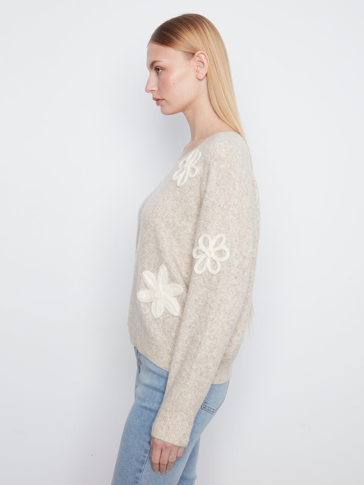 Heather Almond Floral Applique Sweater