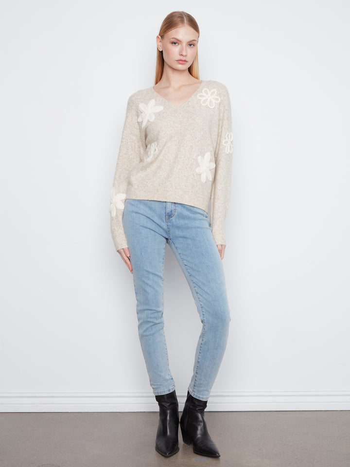 Heather Almond Floral Applique Sweater