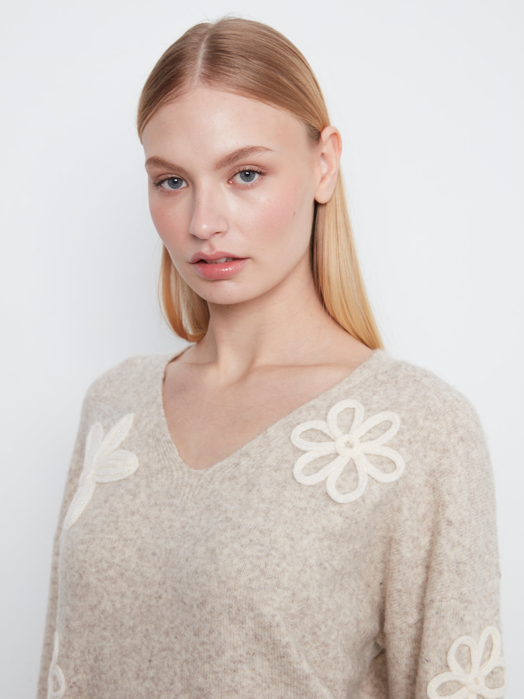 Heather Almond Floral Applique Sweater