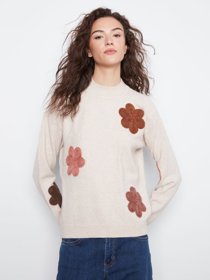 Heather Almond Flower Applique Sweater