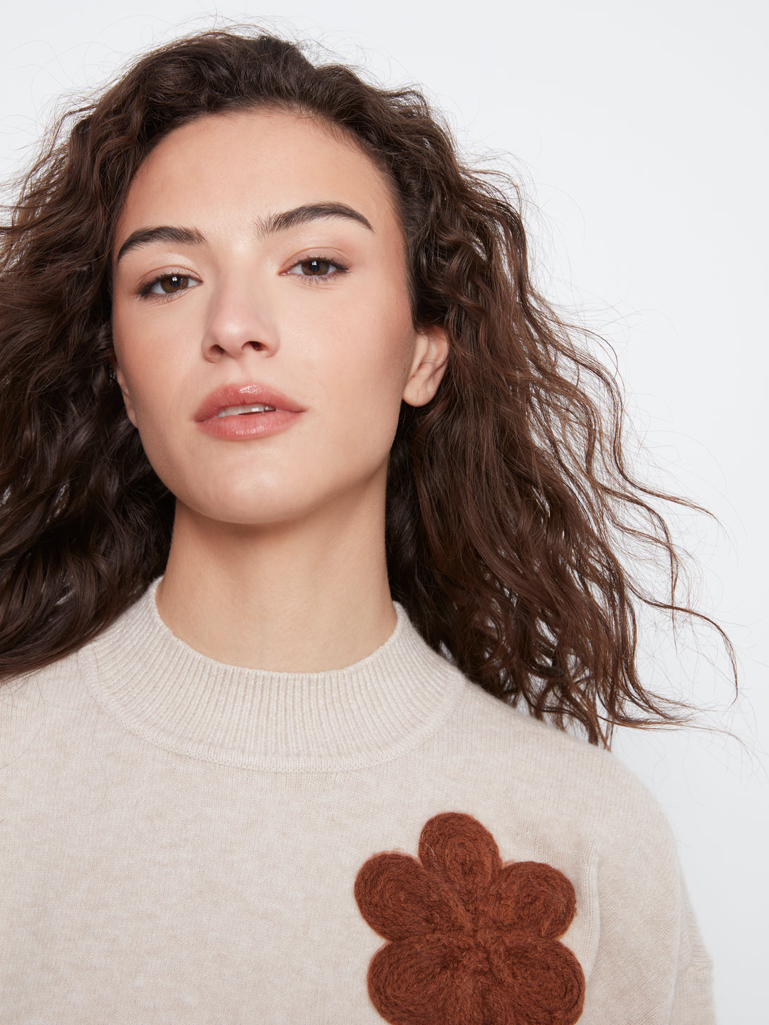 Heather Almond Flower Applique Sweater