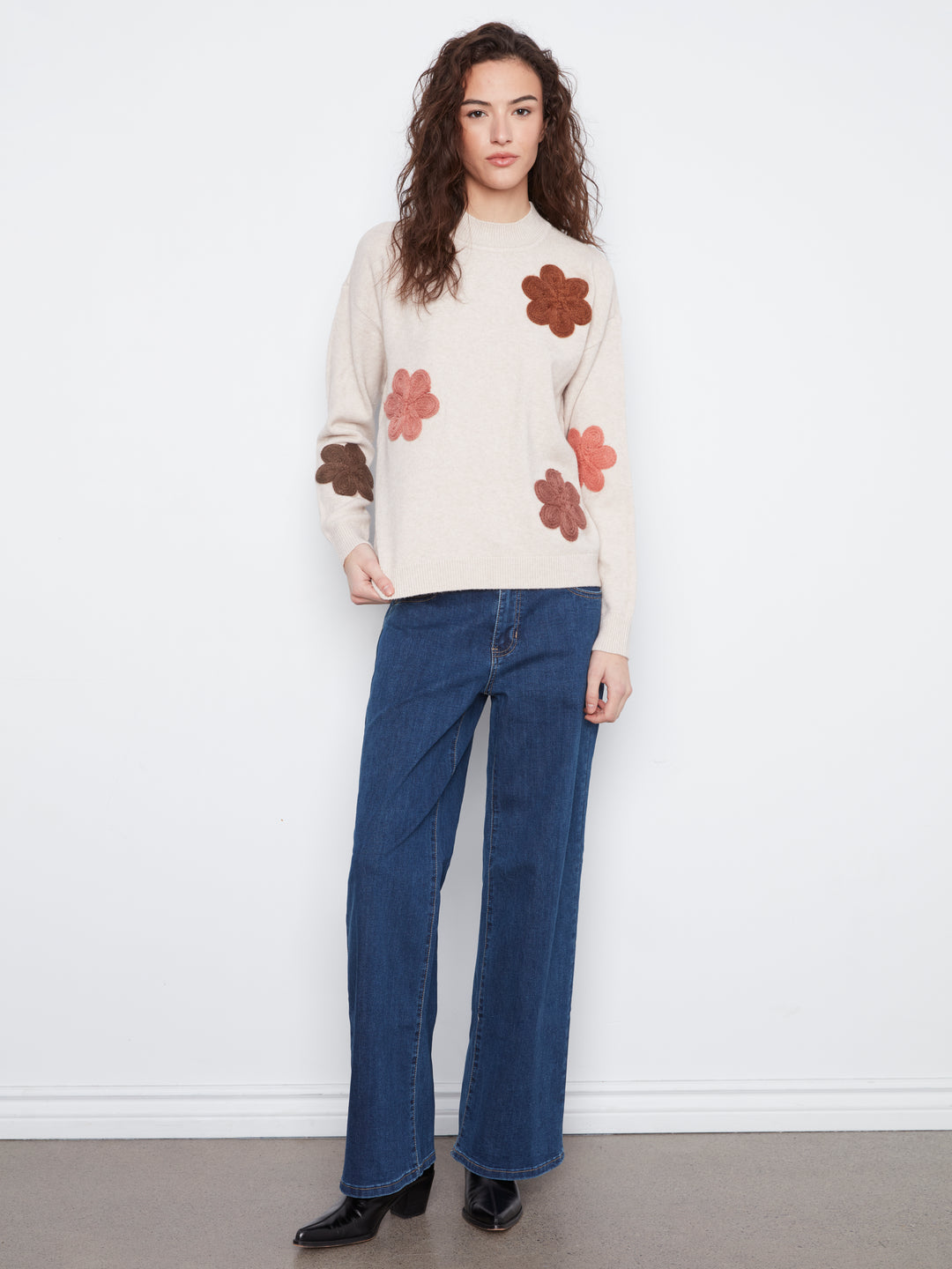 Heather Almond Flower Applique Sweater