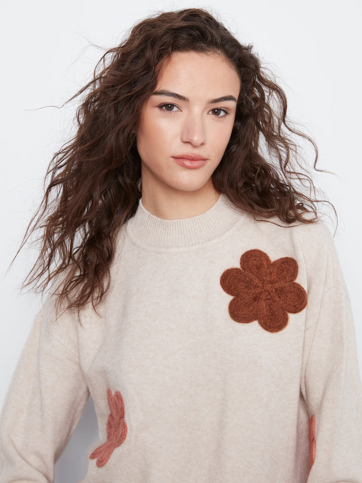 Heather Almond Flower Applique Sweater