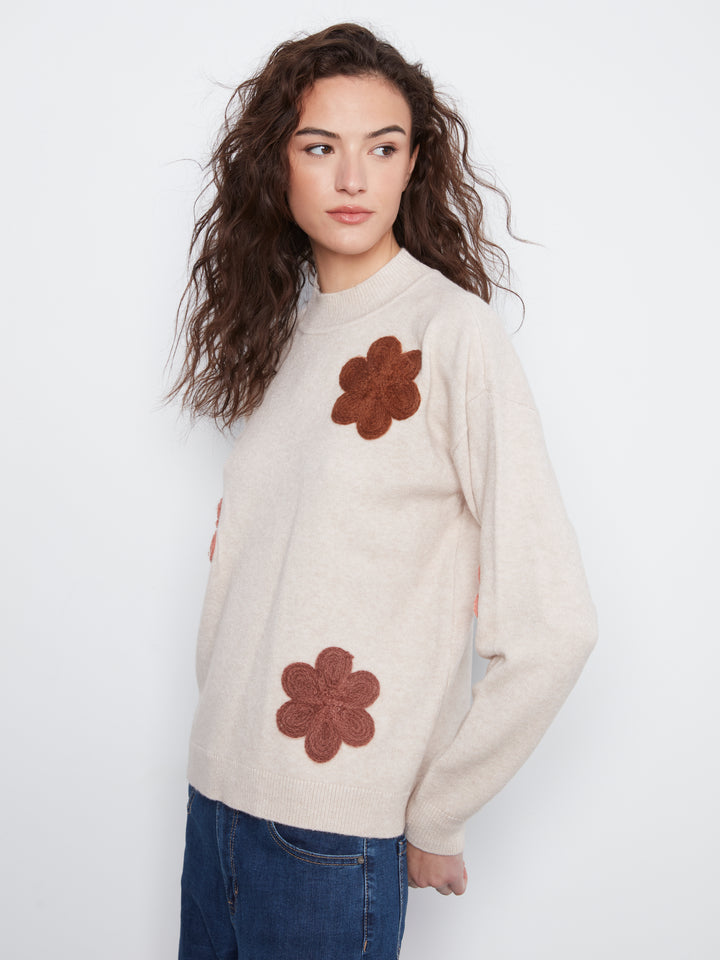 Heather Almond Flower Applique Sweater