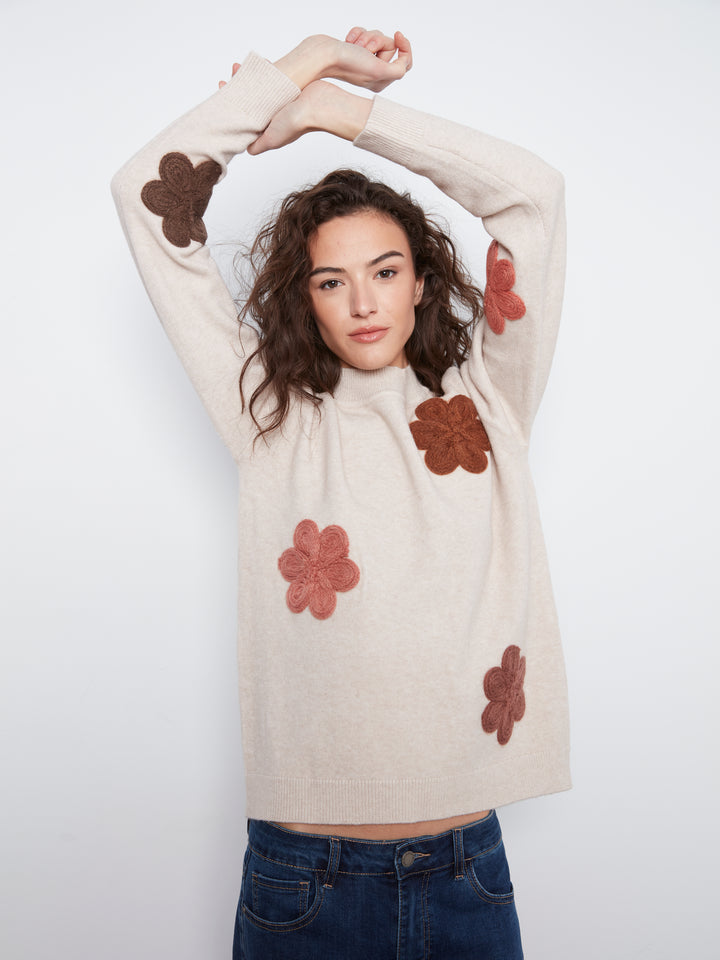 Heather Almond Flower Applique Sweater