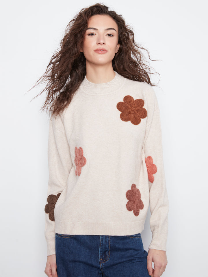 Heather Almond Flower Applique Sweater