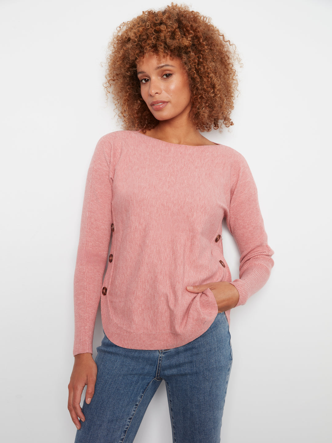 Heather Carnation Side Button Plush Sweater
