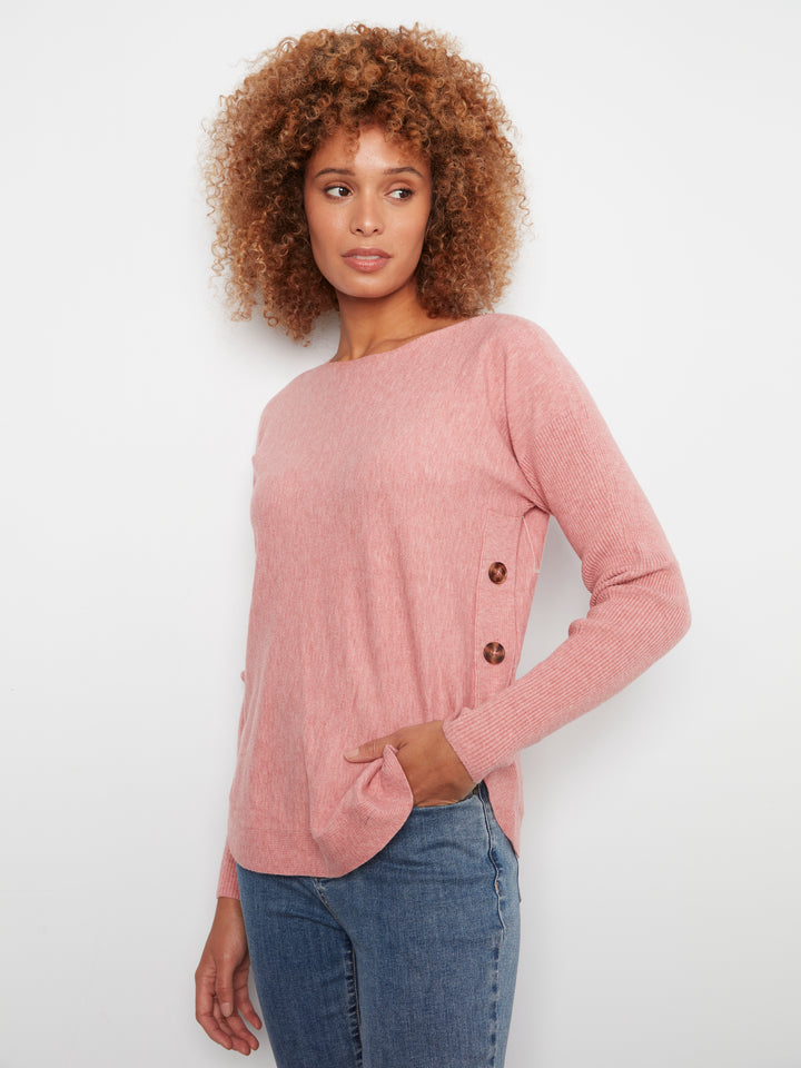 Heather Carnation Side Button Plush Sweater