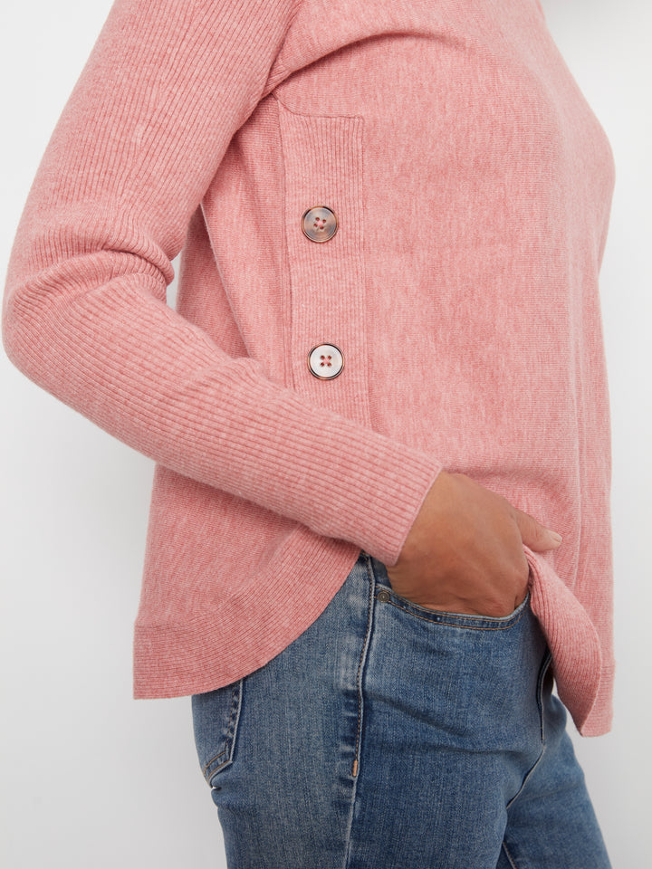 Heather Carnation Side Button Plush Sweater