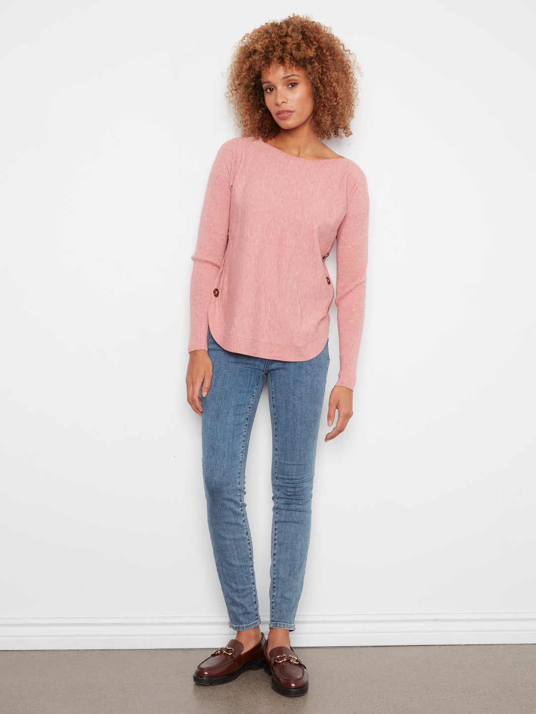 Heather Carnation Side Button Plush Sweater