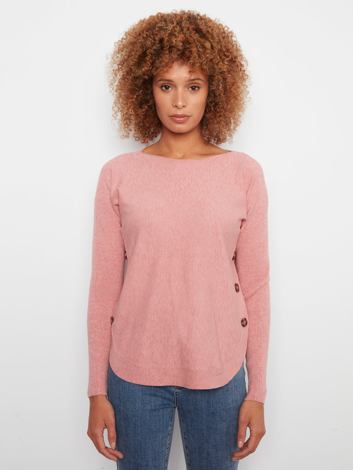 Heather Carnation Side Button Plush Sweater