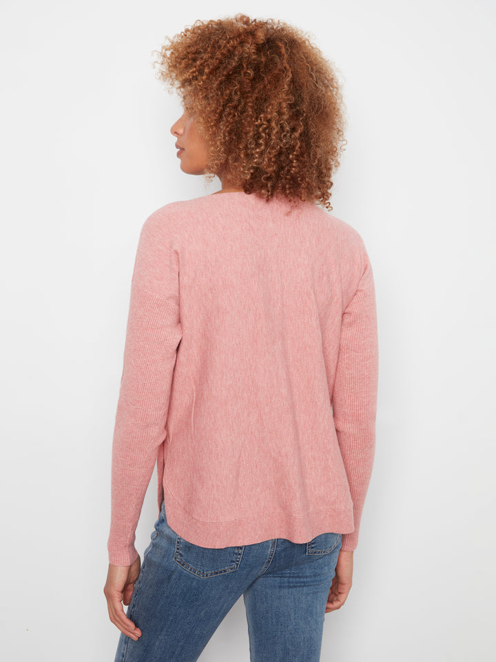Heather Carnation Side Button Plush Sweater