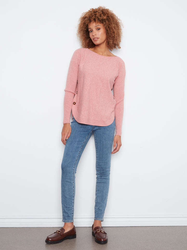Heather Carnation Side Button Plush Sweater