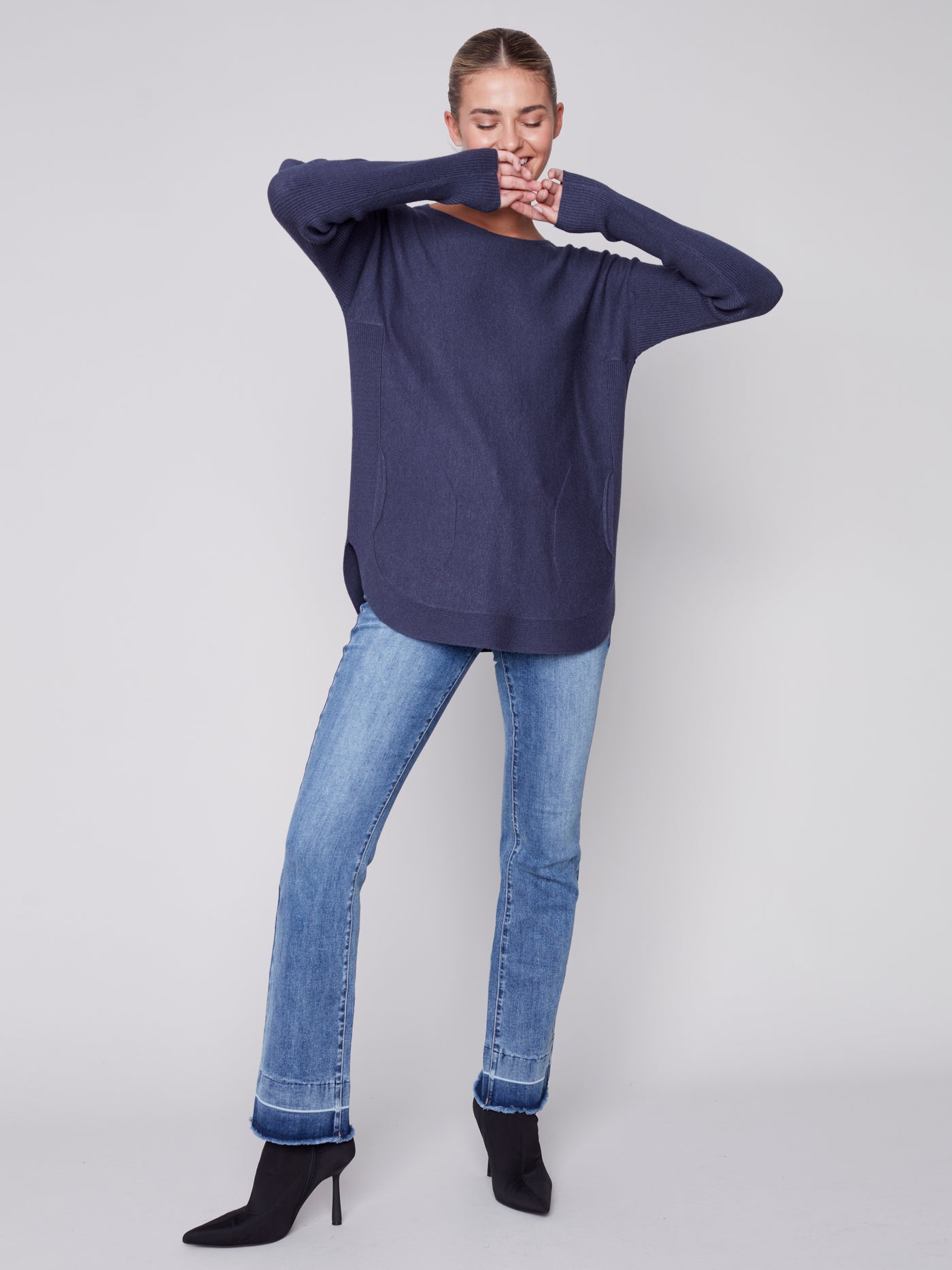 Heather Denim Blue Lace-Up Back Plushy Knit Sweater