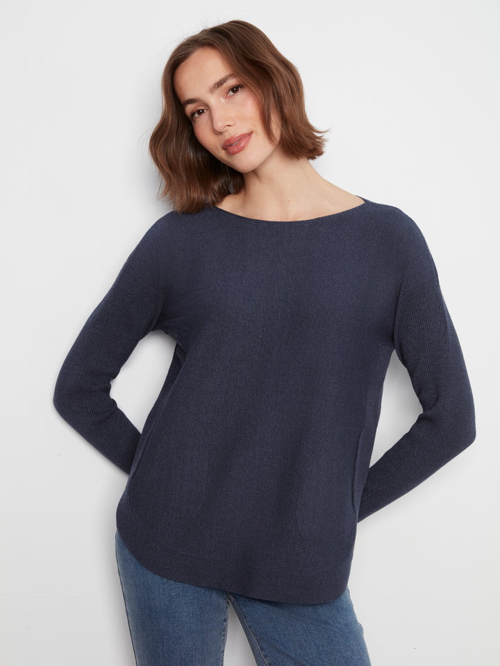 Heather Denim Lace-Up Back Plushy Knit Sweater