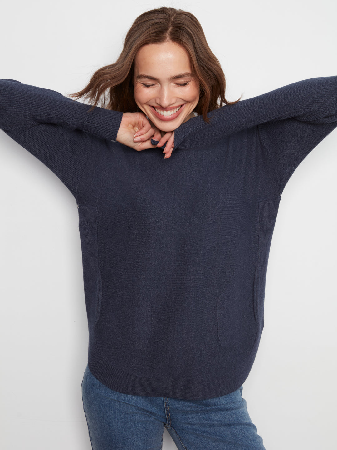 Heather Denim Lace-Up Back Plushy Knit Sweater