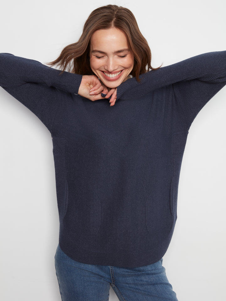Heather Denim Lace-Up Back Plushy Knit Sweater