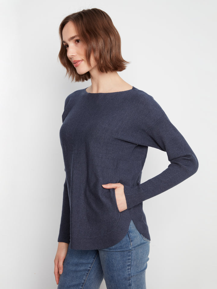 Heather Denim Lace-Up Back Plushy Knit Sweater