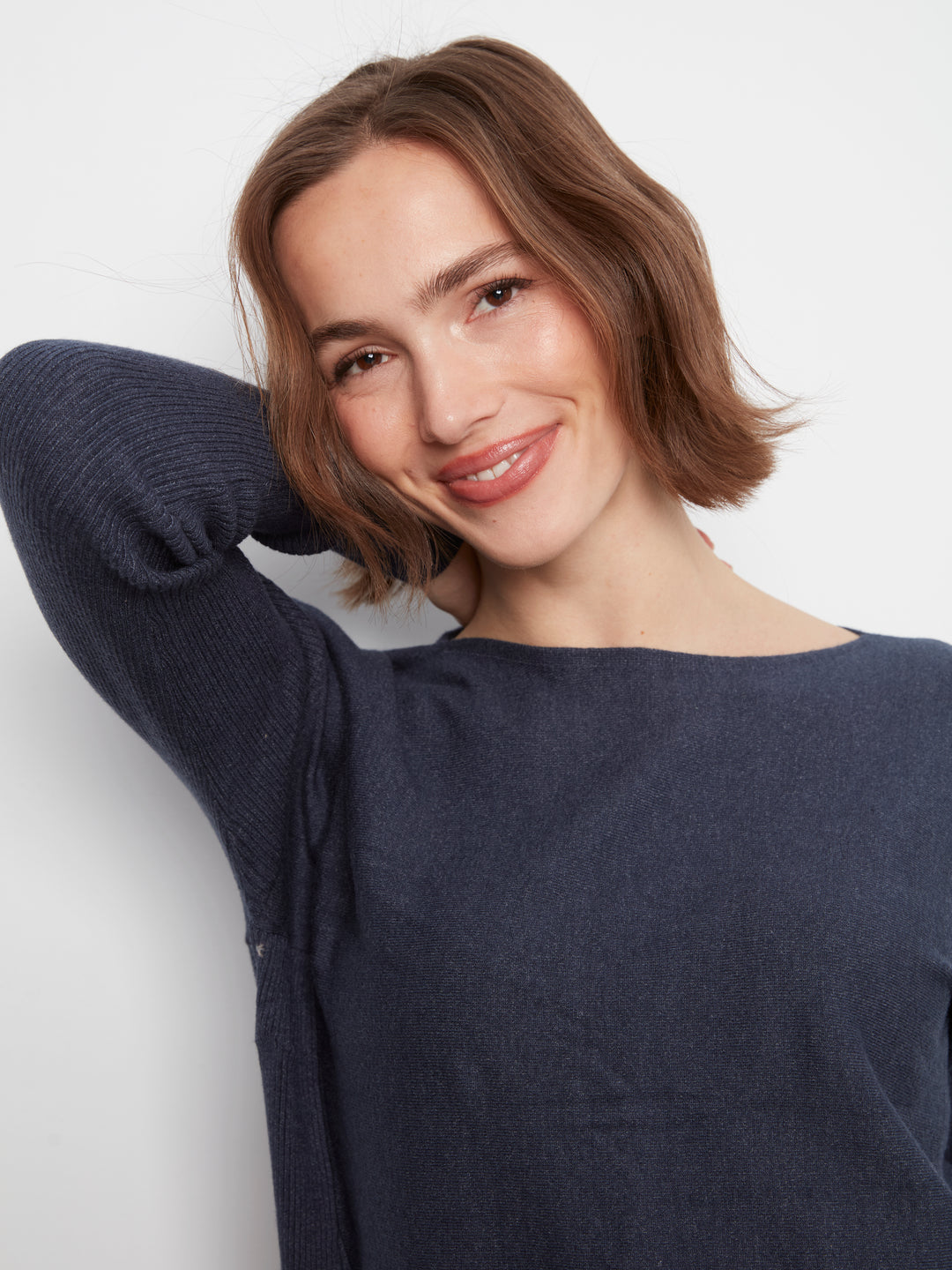 Heather Denim Lace-Up Back Plushy Knit Sweater