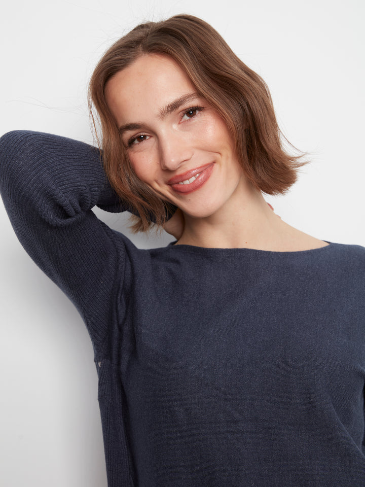 Heather Denim Lace-Up Back Plushy Knit Sweater