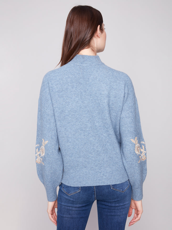 Heather Denim Sequin Embroidered Sweater