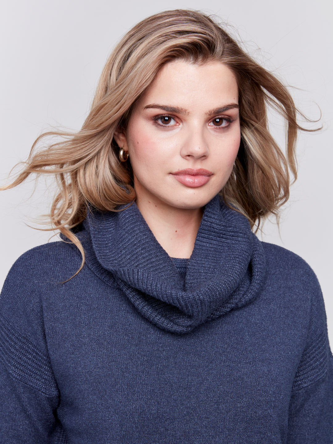 Heather Denim Sweater With Detachable Scarf