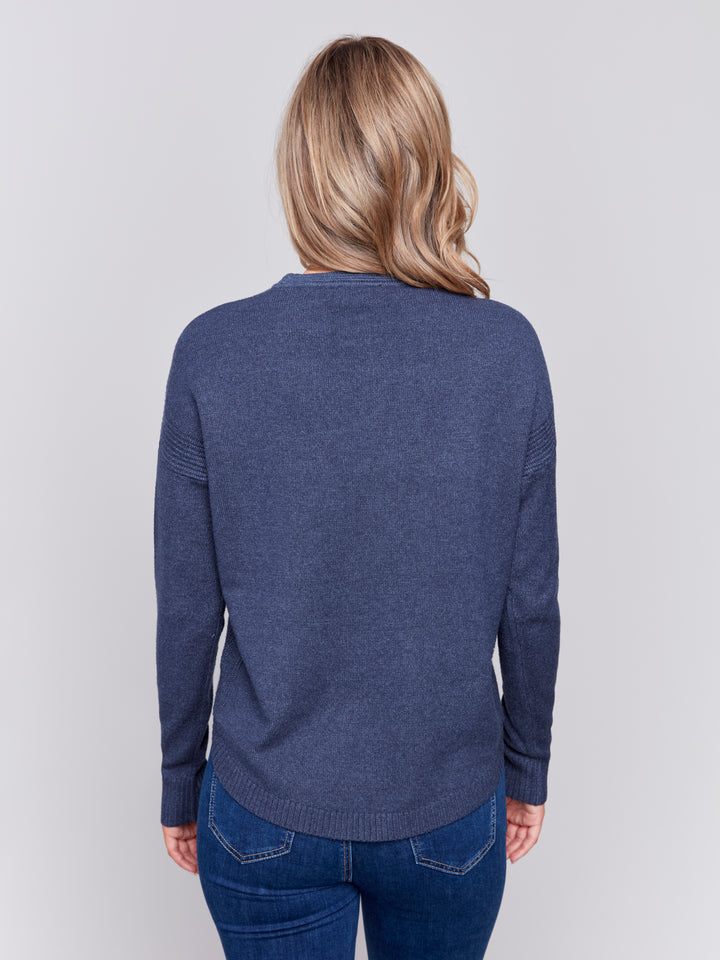 Heather Denim Sweater With Detachable Scarf