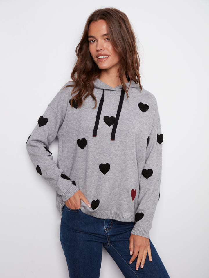Heather Grey Boucle Hearts Hoodie