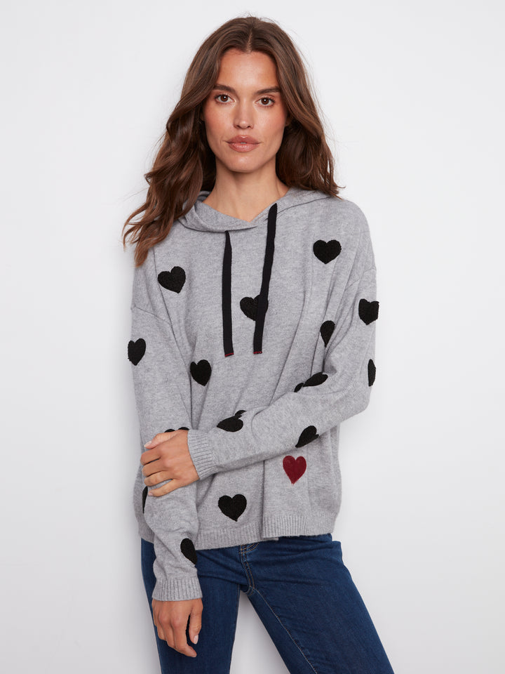 Heather Grey Boucle Hearts Hoodie