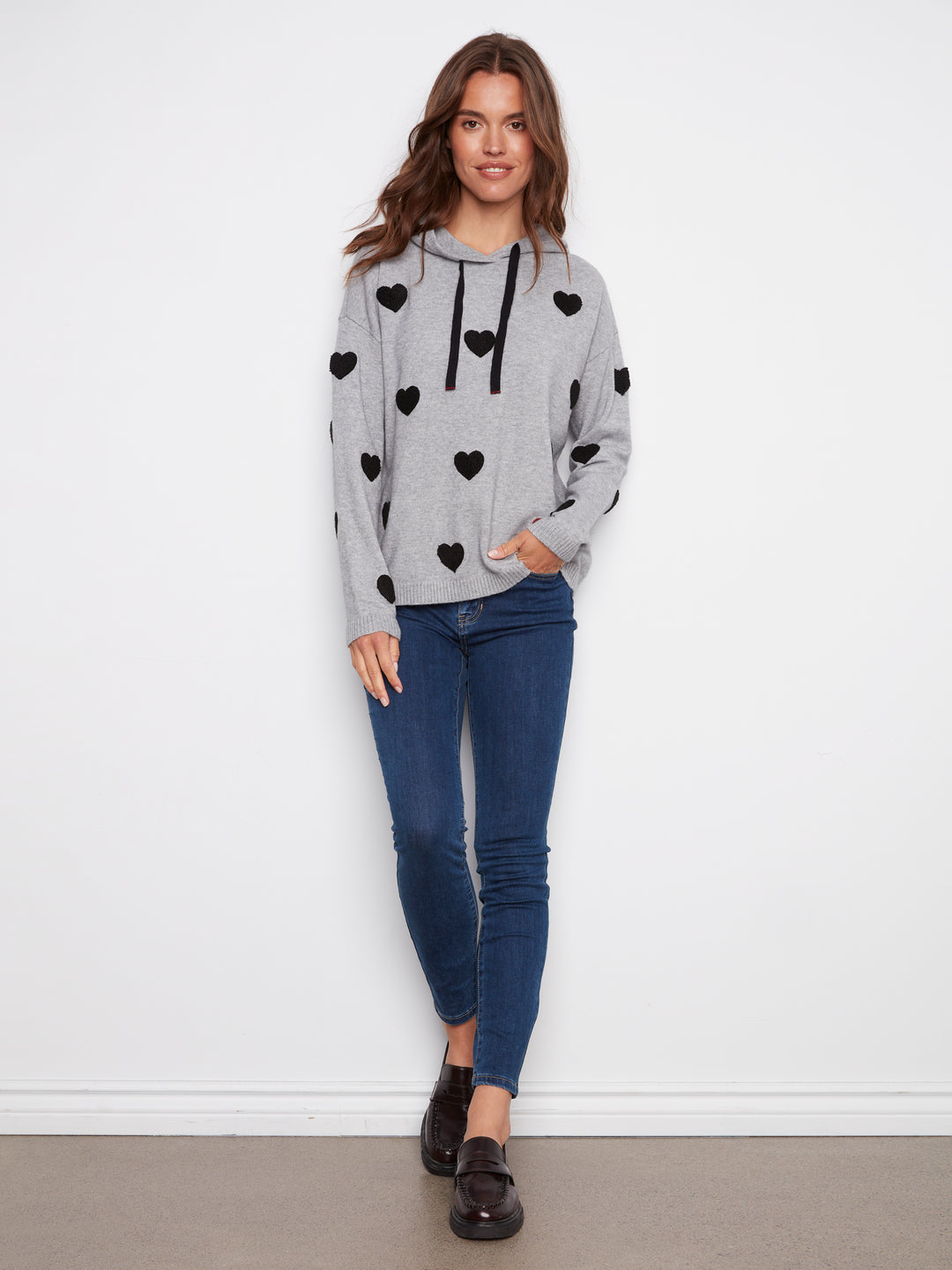 Heather Grey Boucle Hearts Hoodie