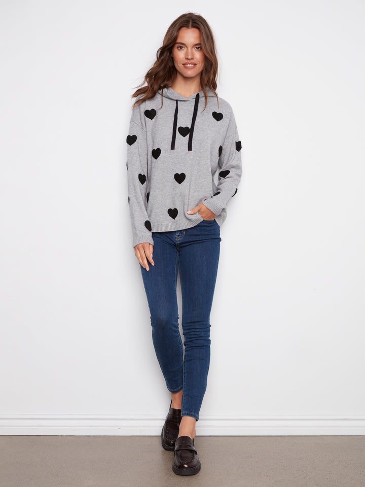 Heather Grey Boucle Hearts Hoodie